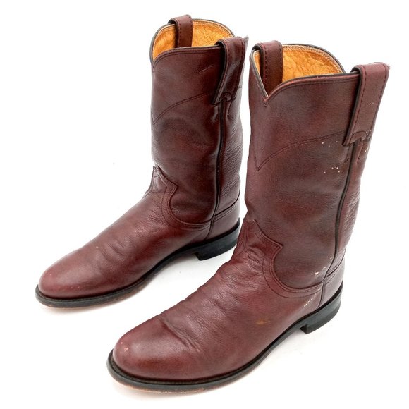 Justin Roper Cowboy Boots Womens 7 B Burgundy Leather Western Cowgirl - Picture 7 of 12